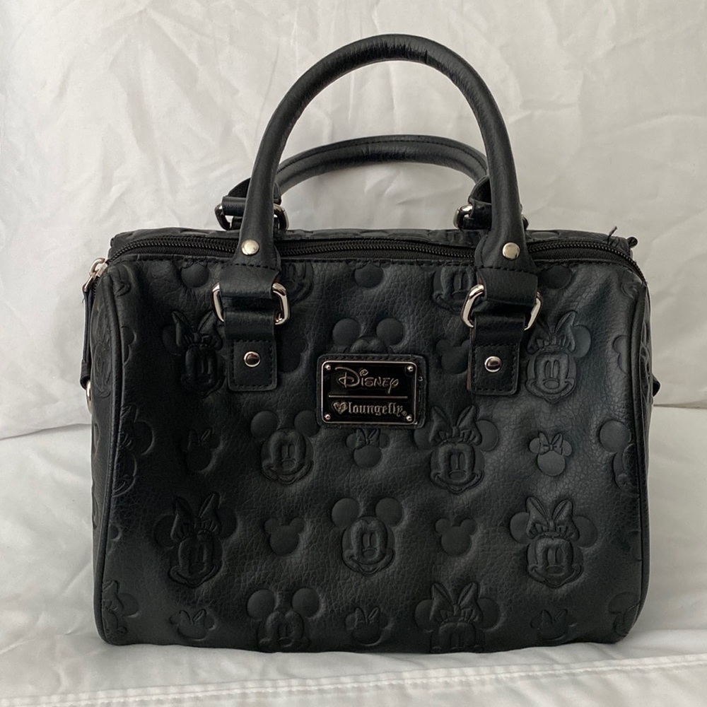 Disney Loungefly embossed Mickey and Minnie barrel bag